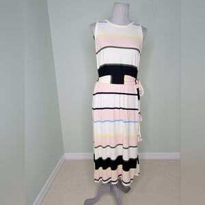 Banana Republic Pink Blush & Navy Blue Striped Knit Maxi Dress Sleeveless Small